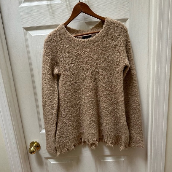 ATM Tan Beige Sweater crew fringe  XS - Picture 1 of 7